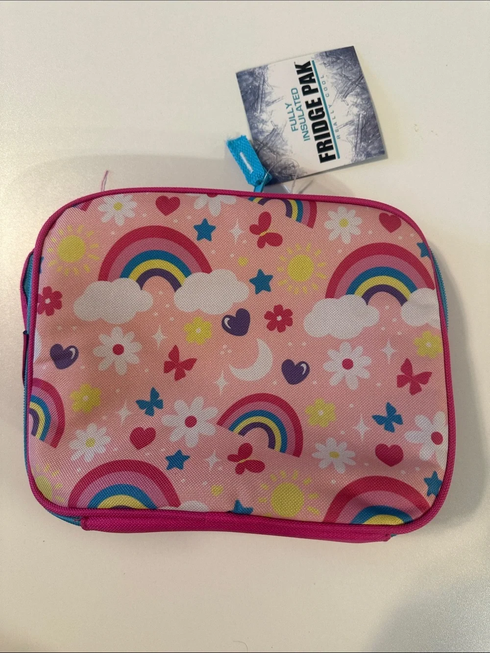 Kids Insulated Lunch Bag - Pink Rainbow & Cloud Pattern
